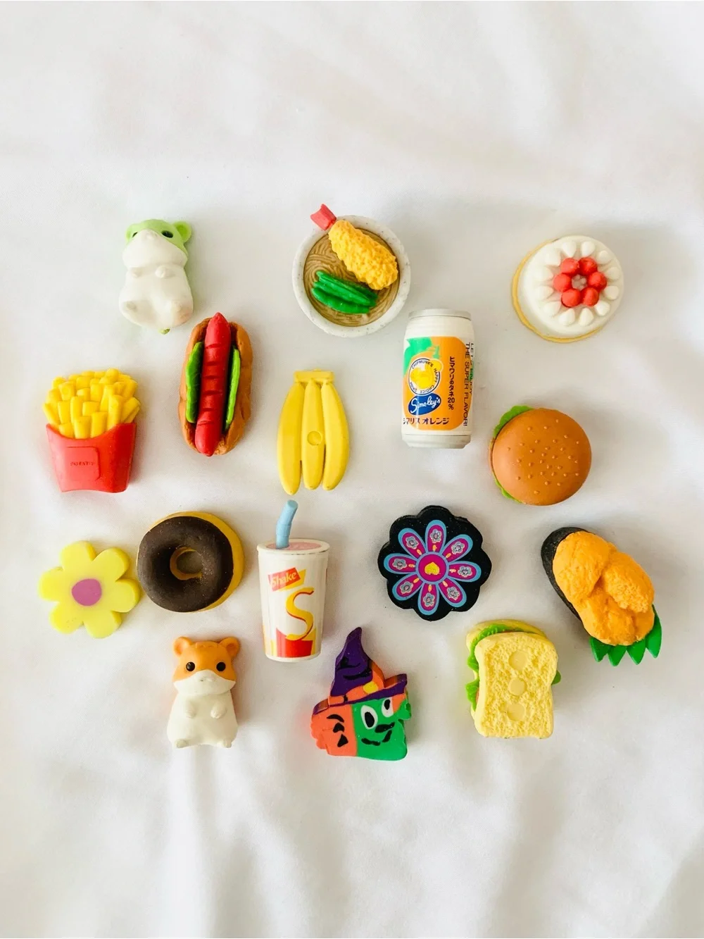 Assorted 3D Mini Kawaii Food & Animal Shaped Novelty Erasers Bundle Set